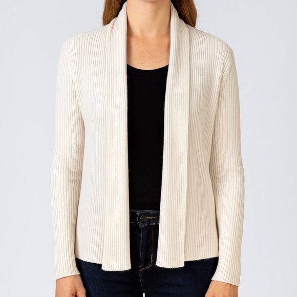 Eileen Fisher 100% Merino Wool‎ Ribbed Cardigan Cream Size XL - Picture 1 of 5